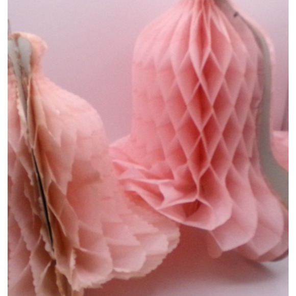 Unbranded Other - Lot of 5 Vintage Pink Honeycomb Bell Pink Paper Wedding Bells Decorations tissue
